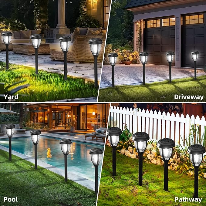 DERAYSION 12 Pack Solar Lights Outdoor, Solar Pathway Lights Auto On/Off Waterproof Garden Landscape Lighting for Path, Yard, Walkway, Driveway, Cold White