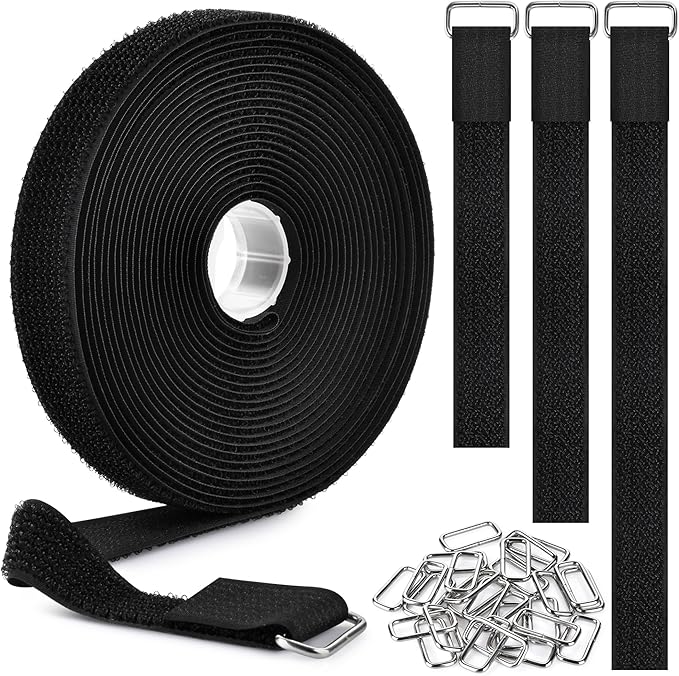 1"x39.4ft Hook and Loop Straps with 60 Buckles Adjustable Cut-to-Length Cable Ties Roll- Reusable Nylon Fastening Tape Cable Straps for Storage or Organization (1in x 39.4ft)