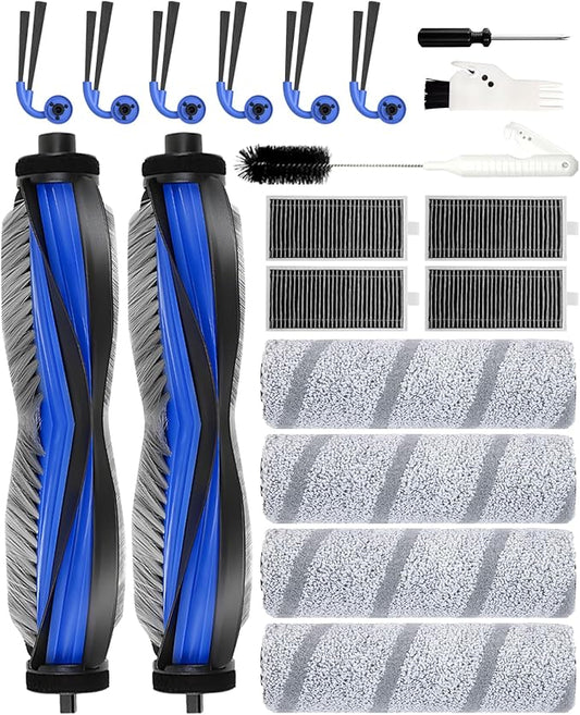 19 Pack Accessories Kit Compatible with Ecovacs Deebot X11 OmniCyclone/X11 Pro Omni Robot Vacuum Cleaner, Replacement Parts:2 Main Brush, 4 Roller Mop, 6 Side Brush, 4 HEPA Filter, 3 Cleaning Tool