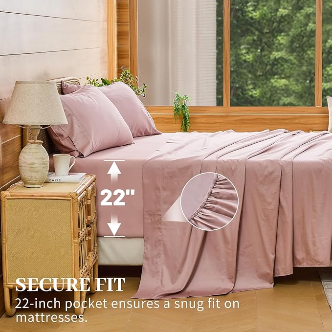 Bedlifes Deep Pocket Sheets 18-24 Inch, California King Size Egyptian Cotton 1000 Thread Count, 4-Piece - Fits Extra Thick Mattresses, Cooling & Breathable (Light Pink)