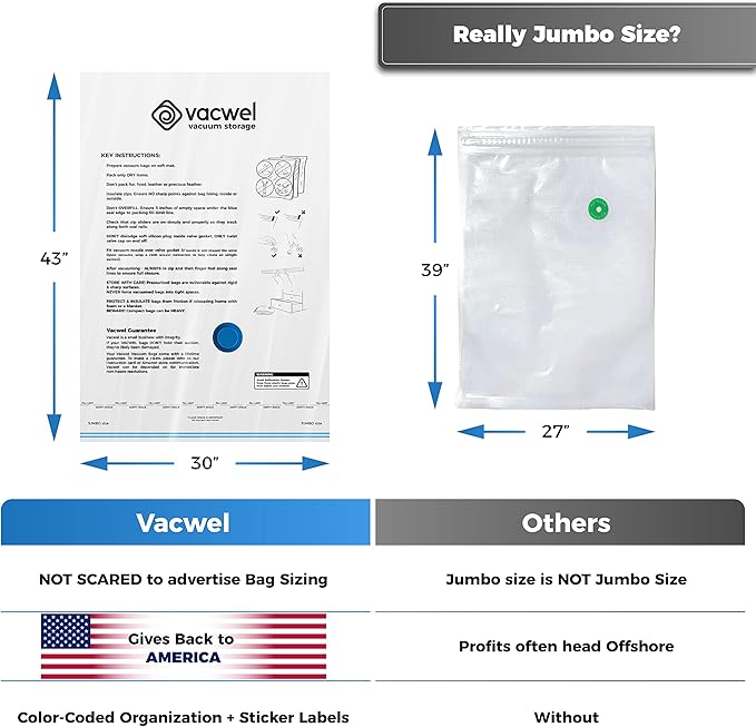 12-Pack Variety - Vacuum Storage Bags for Clothes, Packing & Storage - Strong Vacuum Space Bags for Comforter, Quilt & Mattress Topper Compression - Premium Sealing Solutions in XXL, Jumbo, L, M Sizes