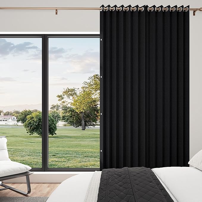 100% Blackout Memory Trained Pleated Curtains with Magnetic Closure, Pinch Pleat Window Curtain for Bedroom Living Room Window Treatment, 1 Panel, W45 x L84, Black