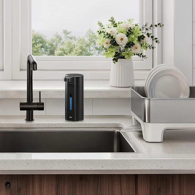 EKO Aroma Pro 13.5 fl oz Touchless Automatic Liquid Soap Dispenser, Rechargeable Hand & Dish Soap Dispenser for Bathroom and Kitchen Sink, Waterproof, Adjustable Volume Control (Matte Black)