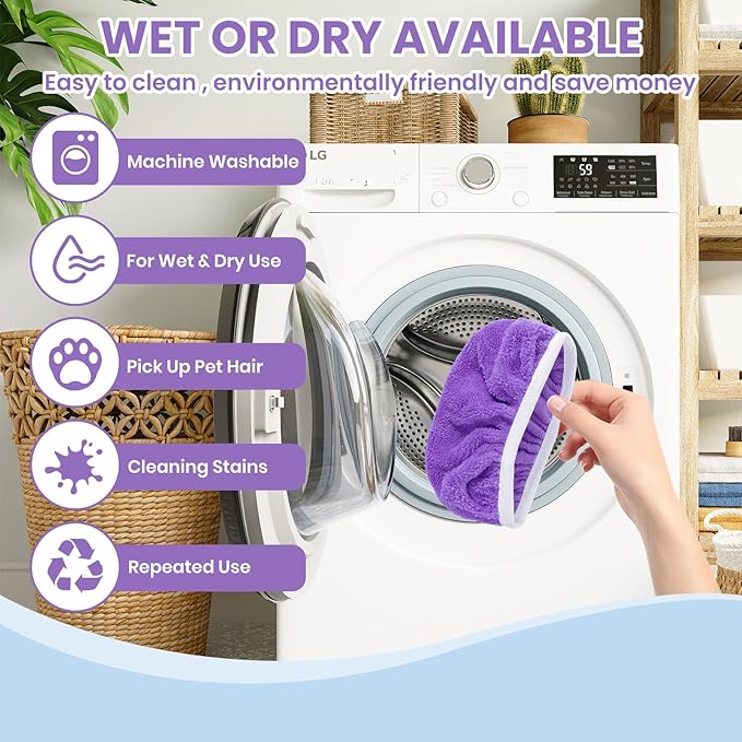 6 Pack Reusable Microfiber Mop Pads - Compatible with Sweeper, Reusable Mop Pads, Washable Dry Cloths & Wet Pads Refill for Hardwood Laminate Tile Floor Cleaning (Purple, M)