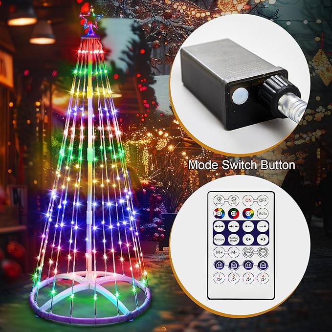 2 Pack 9FT Christmas LED Cone Tree Lights 24 Modes Color Changing with Timer Foldable Lighted Trees Waterproof Outdoor String Lights Holiday Decor for Christmas New Year Xmas Decorations