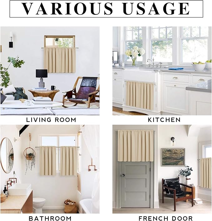 RYB HOME Curtains for Bedroom 63 inches Long, Blackout Thermal Insulating Window Treatment Drapes for Living Room Bathroom Basement Laundry Classroom, W 34 x L 63, Biscotti Beige, 2 Panels