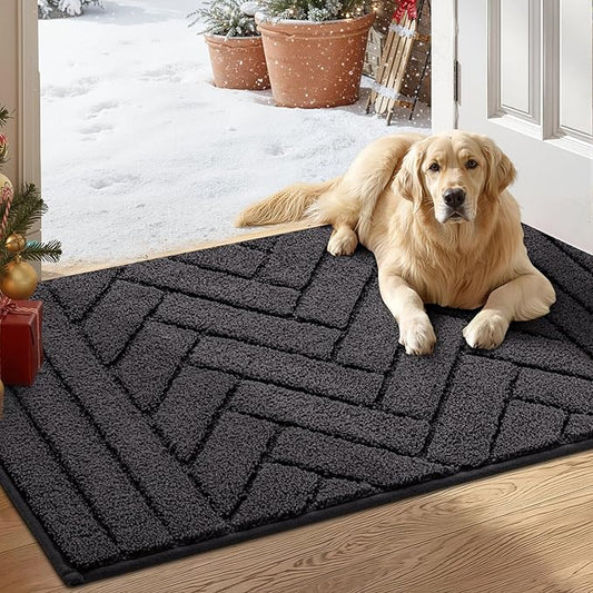 Tindbea Dog Mat for Muddy Paws 20"x31.5" Absorbs Moisture Dirt Non-Slip Washable Mud Mat for Dogs,Soft Rubber Backing Front Inside Pet Rug for Entryway, Mud Dog Paws, Patio(Charcoal)