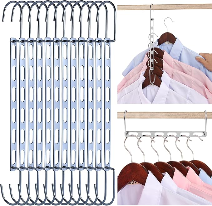 Hangers Space Saving, 12 Pack Metal Hanger Organizer, Closet Space Savers, Collapsible Magic Hangers for Heavy Clothes, Closet Organizers and Storage, College Dorm Room Essentials