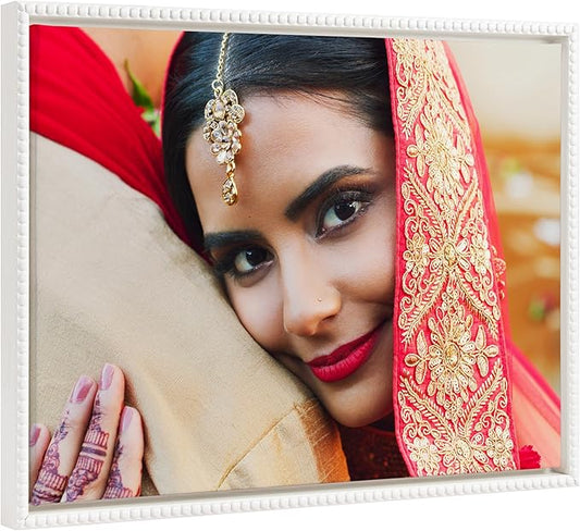 Kate and Laurel Custom Printed Framed Canvas Wall Art; 24x18 Beaded White; Sylvie Personal Canvas Print with Your Photos for Bedroom or Gallery Wall Decor | Printed and Hand Framed in the USA