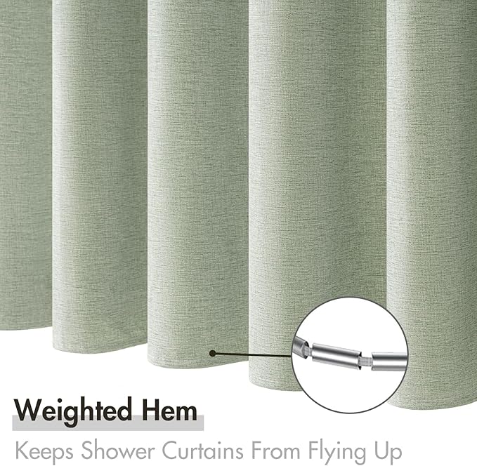 MIULEE Spring Linen Shower Curtain with 12 Metal Hooks Modern Heavy Duty Washable Fabric Curtain Set Waterproof Thick Cloth Shower Curtains for Bathroom Hotel Bathtub, W72*L80, Light Sage Green