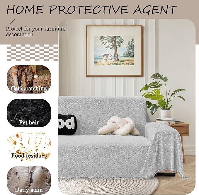 ALIECOM Sectional Couch Covers L Shape Sectional Sofa Cover for Dogs 2 Piece Thick Chenille L Shaped Couch Cover Blanket Chaise Sofa Slipcovers Pet Furniture Protector Washable (X-Large, Air Grey)