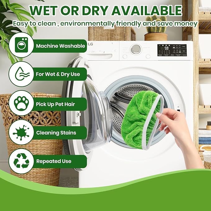 6 Pack Reusable Microfiber Mop Pads - Compatible with Sweeper, Reusable Mop Pads, Washable Dry Cloths & Wet Pads Refill for Hardwood Laminate Tile Floor Cleaning (Green, M)