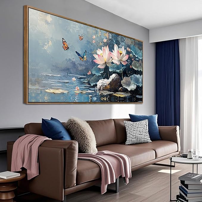 Ardemy Framed Canvas Wall Art Lrage Lotus Floral Pictures Wall Decor Living Room Flower Paintings Artwork for Walls Bedroom Kitchen Dining Room Home Office, 58"x29"