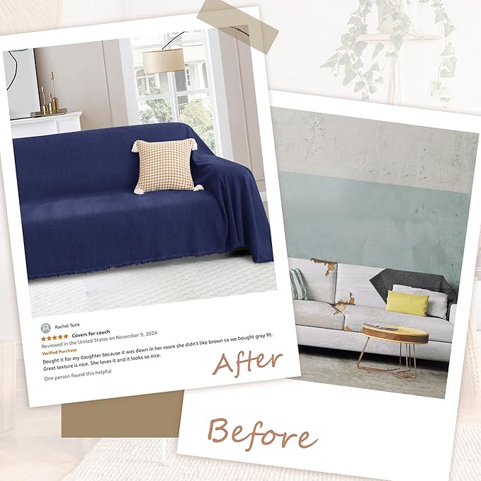 ALIECOM Sectional Couch Covers L Shape Sectional Sofa Cover for Dogs 2 Piece Thick Chenille L Shaped Couch Cover Blanket Chaise Sofa Slipcovers Pet Furniture Protector Washable (XX-Large, Navy Blue)