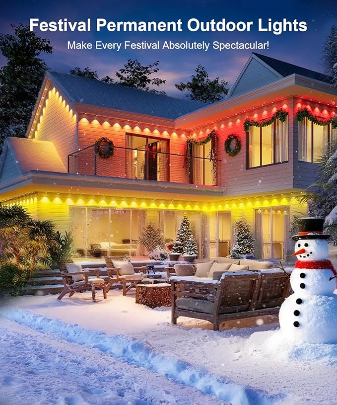 Fussion 300ft Permanent Outdoor Lights for House, 2025 Smart RGB LED Outside Lights with APP Remote Control, IP67 Waterproof Eternity Eaves Lighting for Christmas, Halloween, Holiday, Party, Daily