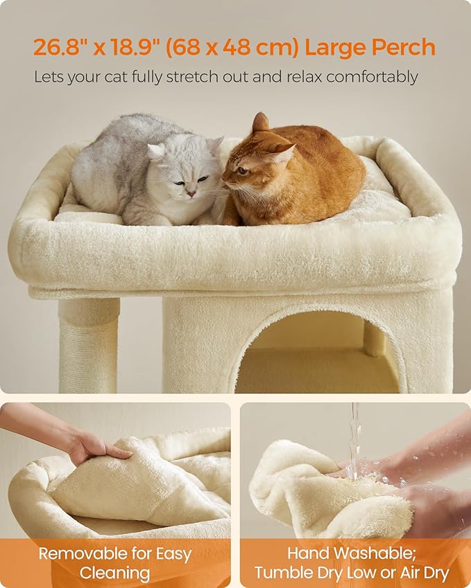 Feandrea Cat Tree, 39.8-Inch Cat Tower, XL, Cat Condo for Extra Large Cats up to 44 lb, Large Cat Perch, 2 Cat Caves, Scratching Post, Beige UPCT614M01