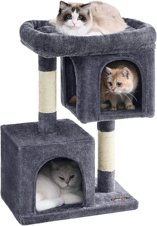 Feandrea Cat Tree, 29.1-Inch Cat Tower, M, Cat Condo for Medium Cats up to 11 lb, Large Cat Perch, 2 Cat Caves, Scratching Post, Smoky Gray UPCT612G01