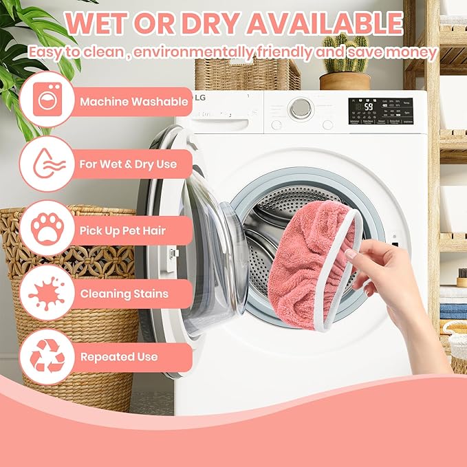 6 Pack Reusable Microfiber Mop Pads - Compatible with Sweeper, Reusable Mop Pads, Washable Dry Cloths & Wet Pads Refill for Hardwood Laminate Tile Floor Cleaning (Pink, M)