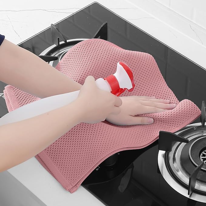 Homaxy 100% Cotton Waffle Weave Kitchen Dish Towels, Ultra Soft Absorbent Quick Drying Cleaning Towel, 13 x 28 Inches, 6-Pack, Dried Rose