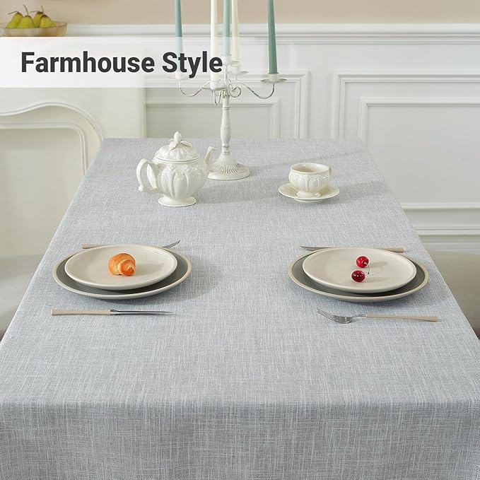 Textured Table cloth for Rectangle table, Heavy Duty Farmhouse Tablecloth Solid Cotton Linen Waterproof Wrinkle Free Burlap Table Cover for Kitchen Dining,Party, Light Grey 55''x106'',8-10 Seats