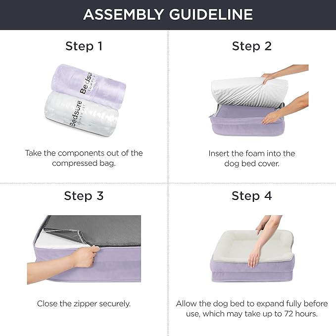 Bedsure Orthopedic Dog Bed Medium Size Dogs - Washable Medium Dog Cat Bed Waterproof, Comfort Pet Couch Sofa with Washable Removable Cover, Pets Bed with Nonskid Bottom, Lavender, 28"