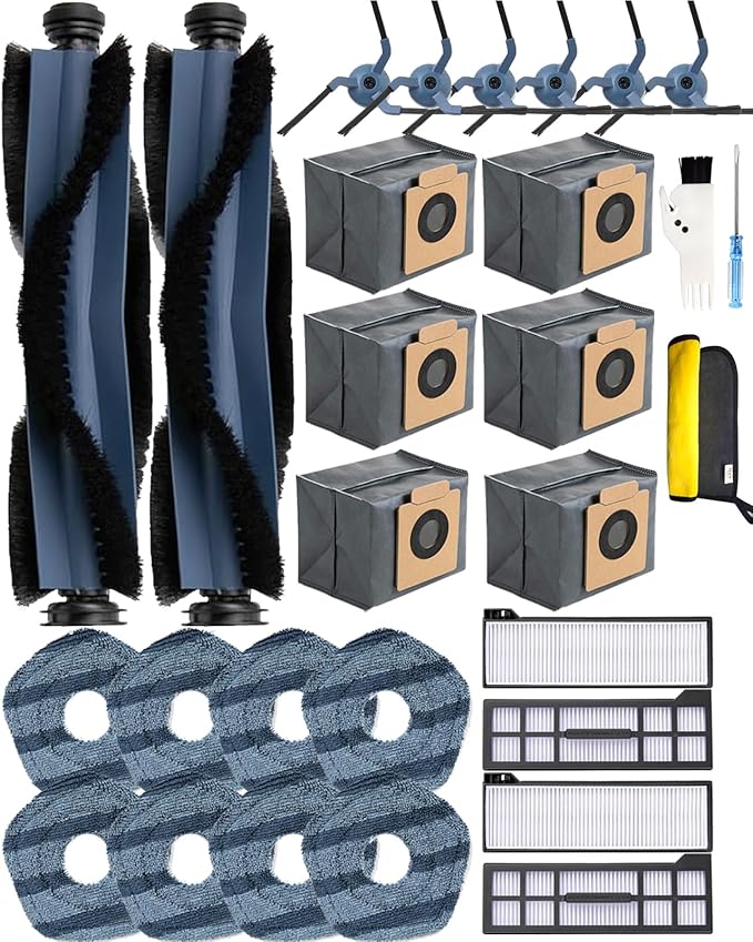 Yivy 29 Pack Accessories Kit Replacement Parts Compatible with Eufy X10 Pro Omni Robotic Vacuum Cleaner,2 Main Brushes,6 Sweeping Brushes,4 HEPA Filters,6 Vacuum Bags,8 Mop Pads,etc.
