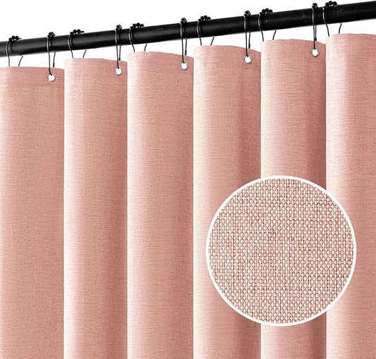 MIULEE Linen Shower Curtain with 12 Metal Hooks Modern Heavy Duty Washable Fabric Shower Curtain Set Waterproof Thick Cloth Shower Curtains for Bathroom Hotel Bathtub, W72*L72, Blush Pink