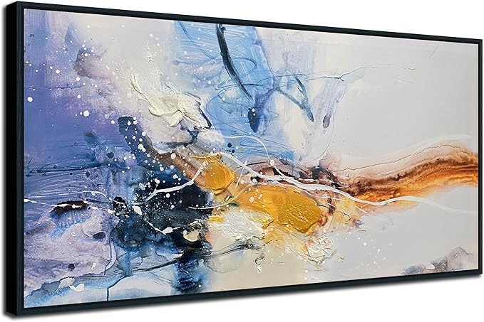 Ardemy Large Abstract Wall Art Canvas for Living Room Modern Framed Wall Decor Textured White Beige Purple Painting Picture Bedroom Artwork Home Office Kitchen Dining Room, Black Wood 48"x24"