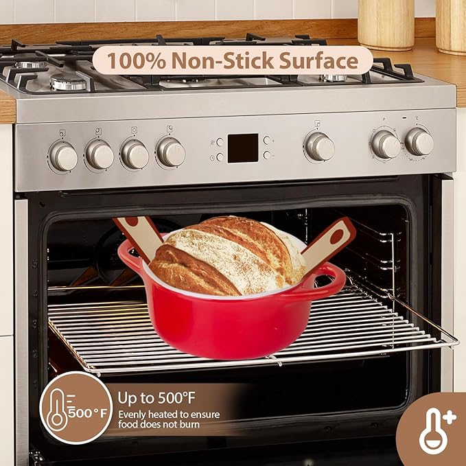 Silicone Bread Sling for Dutch Oven, 2 PCS Red Non-Stick & Reusable Bread Baking Mat with Extra Long Handles, Easy and Safe Sourdough Transfer, Dishwasher Safe Baker's Tools, Round and oval