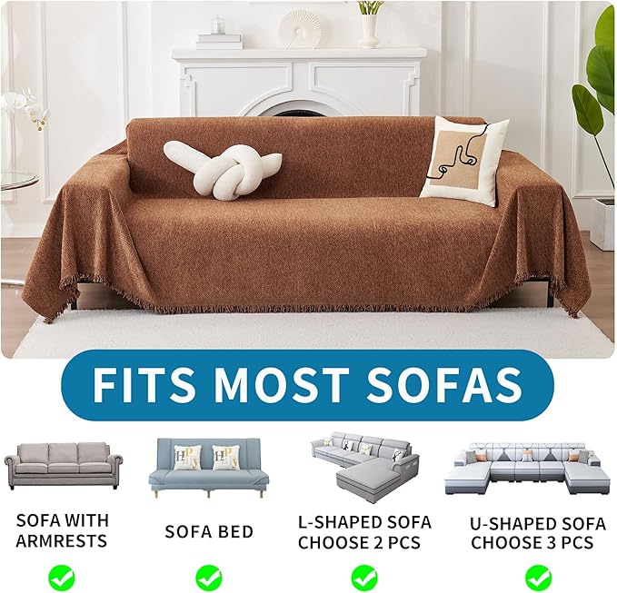 HAOMAIJIA Non Slip Couch Cover Sofa Covers for 3 Cushion Couch Washable sectional Couch Covers for Dogs pet Furniture Protector Couch Cover Blanket for Living Room (Brown, 91"x134")