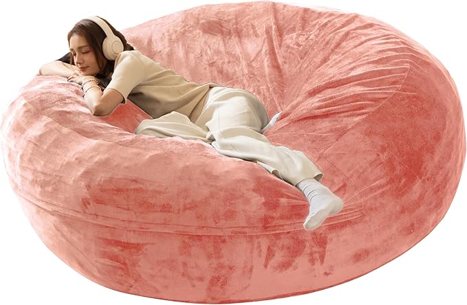 Bean Bag Chair for Adults,6FT Oversize Floor Bean Bags Offers Ample Space for Adults,Memory Foam Giant Bean Bags,Lounger Versatile Design Suits Any Room,Movie Nights,Reading (Pink, 6FT)