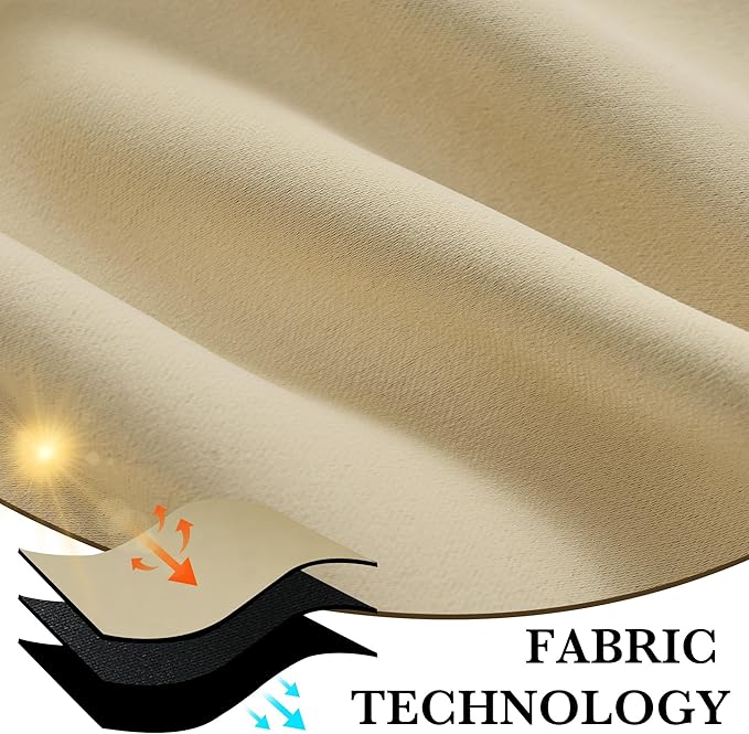 RYB HOME Bedroom Blackout Curtains 80 inches Long, 100% Blackout Thermal Insulated Noise Reducing Curtains for Living Room Nursury, 34 inches Wide by 80 inches Long, Biscotti Beige