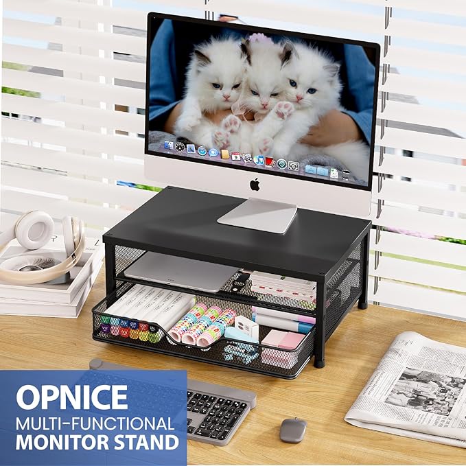 Computer Monitor Stand Riser, Desk Organizers and Accessories with Drawer, Laptop Stand, Office Desk Accessories & Workspace Desktop Organizers Storage for Office Supplies(Black)