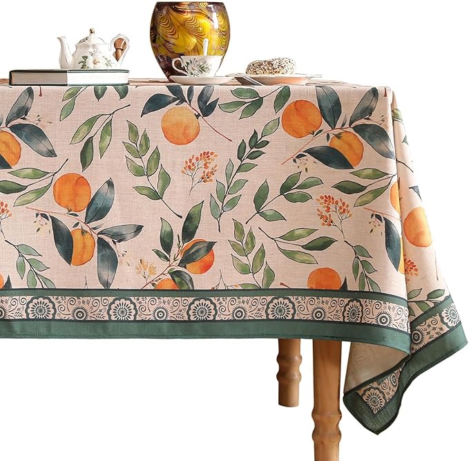 patdrea Designer Small Table Cloth for Square Table,Farmhouse Linen Oranges and Leaves Tablecloth,Fall Dacorative Cover for Kitchen Dining Christmas,Tea Party,Thanksgiving,55"x55"-Palladin a
