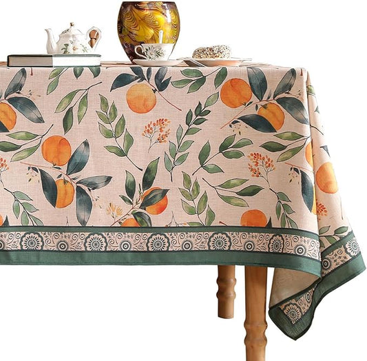 patdrea Designer Linen Small Tablecloth for Rectangle Table,Oranges and Leaves Pattern Vintage Table Cloth,Fall Dacorative Cover for Kitchen Dining Christmas,Thanksgiving,55"x71"-Palladin a