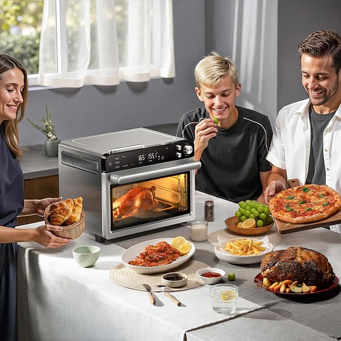 Typhur Sync Oven with Smart Wireless Meat Thermometer Probe, 12‑in‑1 Countertop Air Fryer Toaster Oven Combo, 360° Turbo Convection, Dehydrator, Recipes & 5 Accessories, Large 27QT, Stainless Steel