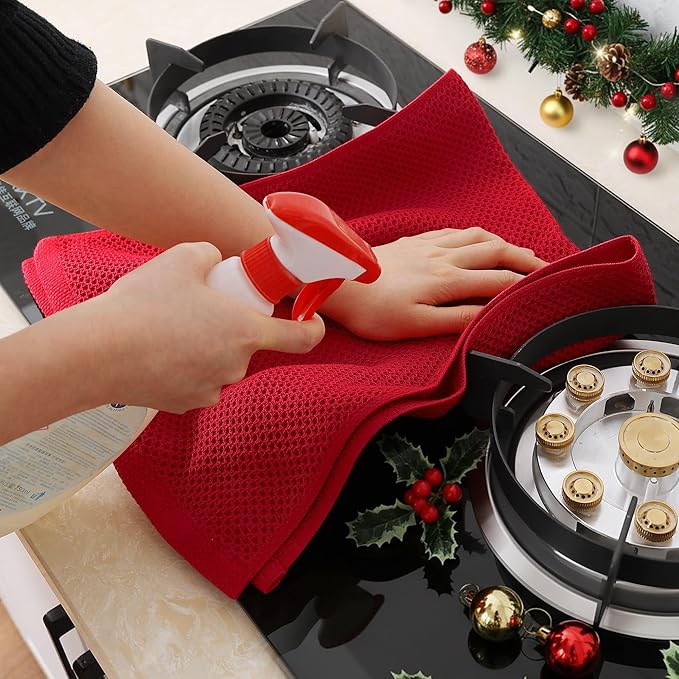 Homaxy 100% Cotton Waffle Weave Kitchen Dish Towels, Ultra Soft Absorbent Quick Drying Cleaning Towel, 13 x 28 Inches, 8-Pack, Red