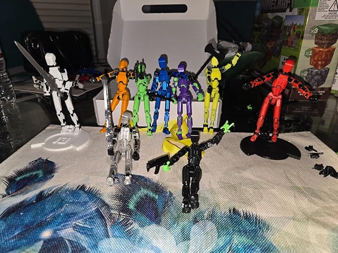 (Assembly Completed) 9 Pack T13 Action Figure Set with Display Stand Holder Base, Titan13 Action Figure Accessories 3D Printed Toy, Multi-Jointed Movable Lucky 13 Nova13 Dummy13