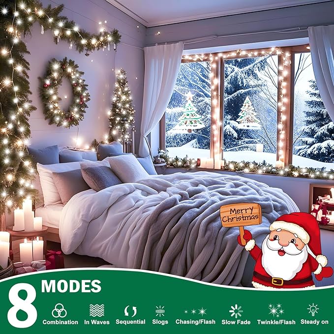 SAUIRS 403FT 1000 LED Christmas Lights Outdoor String Lights with 8 Modes Timer Waterproof Fairy Light Plug in for Outside Indoor Party Xmas Palm Tree Yard Wedding Decorations(Cool White)