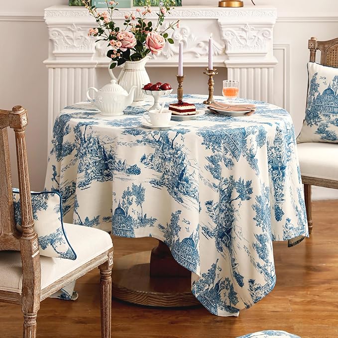 patdrea Designer Vintage Cyan Rectangle Small Tablecloth,Linen Ancient Castle and Manor Pattern Tablecloths,Table Cover Cloth Decor for Kitchen Dining Christmas,Thanksgiving,55"x71"-Lucerne a