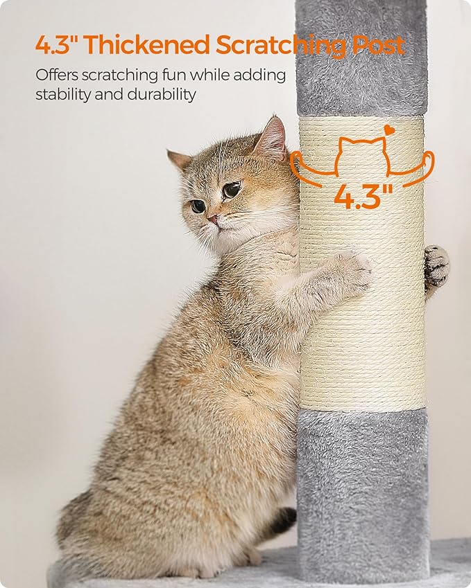 Feandrea Cat Tree, 39.8-Inch Cat Tower, XL, Cat Condo for Extra Large Cats up to 44 lb, Large Cat Perch, 2 Cat Caves, Scratching Post, Light Gray UPCT614W01