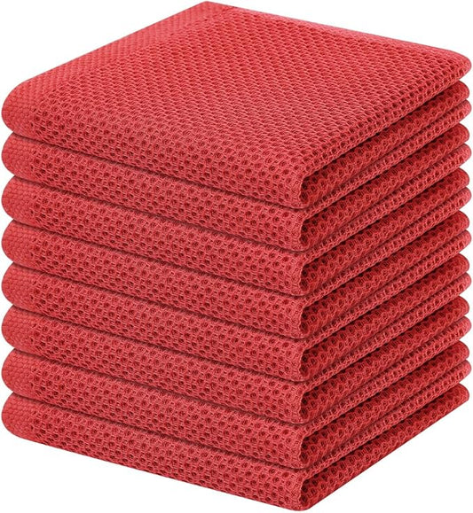 Homaxy 100% Cotton Waffle Weave Kitchen Dish Cloths, Ultra Soft Absorbent Quick Drying Dish Towels, 12 x 12 Inches, 8-Pack, Brick Red