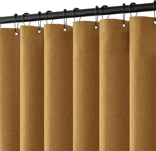 MIULEE Linen Shower Curtain with 12 Metal Hooks Modern Heavy Duty Washable Fabric Curtain Set Waterproof Thick Cloth Shower Curtains for Bathroom Bathtub Washable, W72*L72, Gold