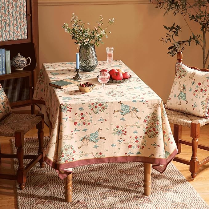 patdrea Designer Vintage Beige Tablecloth for Square Table,Italian Linen Trees Pattern Table Cloth,Decoration Cover for Kitchen Dining Christmas,Tea Party,Thanksgiving,67"x67"-Tatiana a