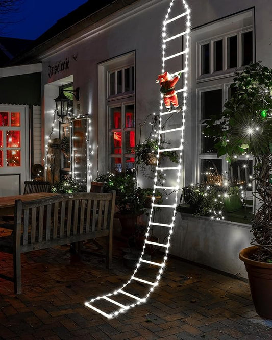 Toodour LED Christmas Lights - 10ft Christmas Decorative Ladder Lights with Santa Claus, Xmas Decorations Light for Indoor Outdoor, Window, Garden, Home, Wall, Xmas Tree Decor - White