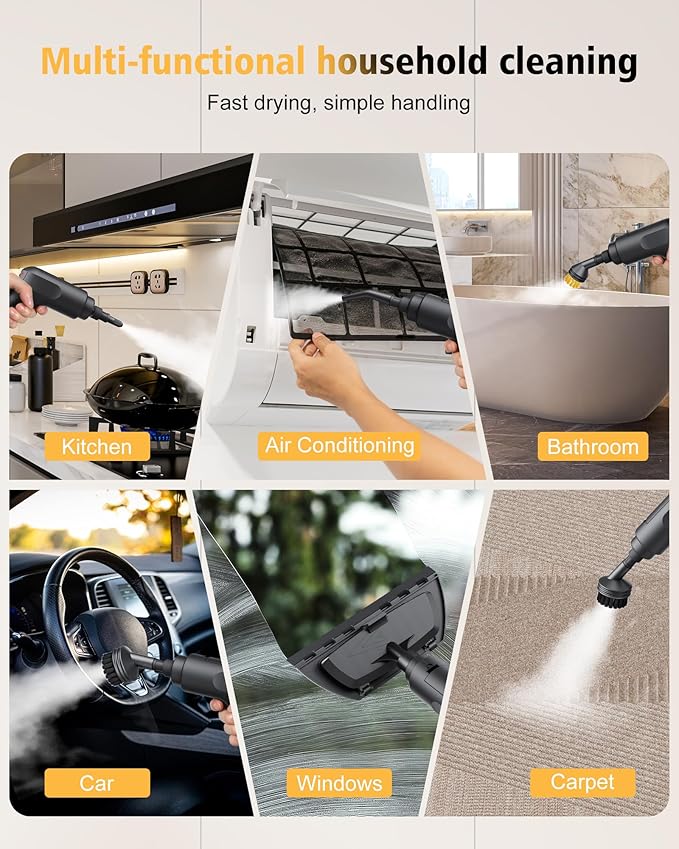 Steam Cleaner for Home 2500W Portable Steam Cleaner for Car,1.69 Quarts Large Capacity Tank, 13PCS Accessories Steamer for Home, kitchens,Camping