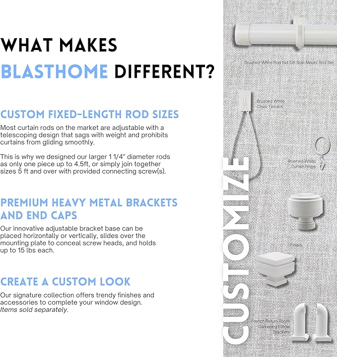 BlastHome® Luxury Curtain Rings – Premium Metal with Quiet, Smooth Nylon Inserts – Pinhooks and Clips Included – 1 1/2" Inside Diameter – 18 Rings for Two Standard Curtains – Brushed White