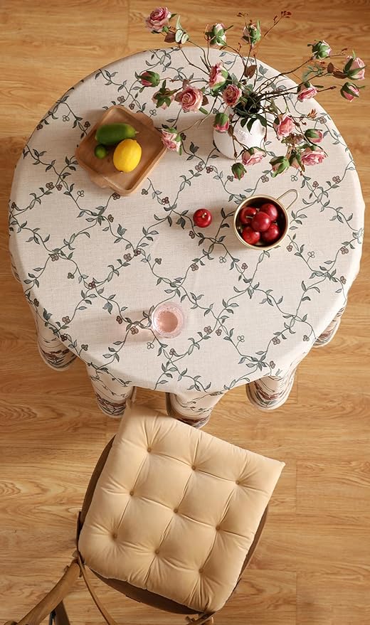 patdrea Designer Vintage Linen Round Table Cloth,Durable Breathable Floral Tablecloth,Dacorative Table Covers for Kitchen Dining Tea Party,Holiday,Christmas,Thanksgiving,Diameter 67"-Oliveirad