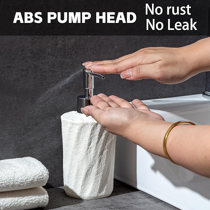 Soap Dispensers 340mL 11.5 OZ, 2 PCS Luxurious Hand Dish Lotion Shampoo Soap Dispenser Jar, Natural Stone Look Soap Pump Bottles for Kitchen Bathroom Countertop (White)