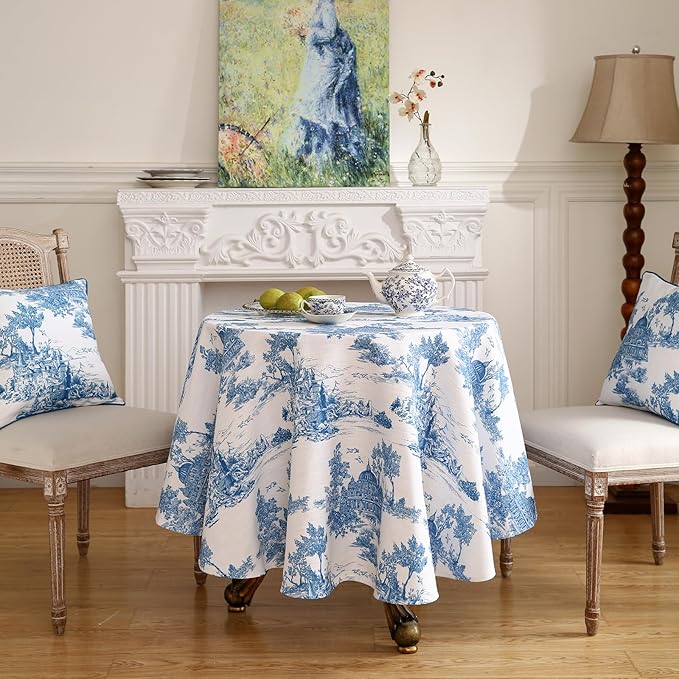 patdrea Designer Vintage Linen Small Round Tablecloth,Cya Ancient Castle and Manor Pattern Tablecloths,Elegant Table Cover Decor for Kitchen Dining Christmas,Thanksgiving,Diameter 55"-Lucerne a